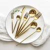 Dinnerware Sets 4pcs Silverware Mirror Polishing Stainless Steel Cutlery Gold Silver Fork Scoop Knife Steak Dessert Tableware