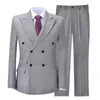 Costumes pour hommes 2023 arrivée hommes gris 2 pièces coupe ajustée sur mesure fermeture col Double boutonnage mariée marié mariage porter smoking