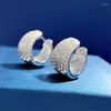 Hoopörhängen Pave Set Diamond Earring Real 925 Sterling Silver Jewelry Party Wedding for Women Bridal Engagement Bijou