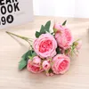 Flor de decora￧￣o artificial 5 Fork 9 Head Peony Bouquet Home Decoration Wedding Simulation Flower