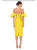 Abiti casual Sexy scollo a V con spalle scoperte Abito longuette floreale ricamato Blu Giallo Elegante volant Manica corta Split Celebrity Evning PartCas