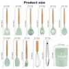 Ustensiles de cuisine pièces Silicone ustensiles de cuisine ensemble antiadhésif pour manche en bois spatule batteurs à oeufs ware accessoires 230217