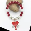 Strand Handmade Greek Sorority Elastic Line Red White Pearl Crystal Rhinestone Elephant Pendant Bracelet Women Jewelry