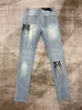 2023 nuove mode di lusso Jeans firmati blu attillati strappati strappati da uomo ~ Jeans TAGLIA USA 28-38 ~ jeans hip-hop da motocicletta da motociclista sottili di alta qualità