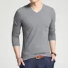 Mens T Shirts Shirt Mens Topps Youth Long Sleeve Casual V-Neck T-shirt mode Solid Tshirt