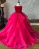 Girl Dresses Kids Ballgown Pageant Dress 2023 Velvet Bustier Organza Ruffled Tiers Skirt Magenta Sky-Blue Black/Ivory Flower Girls Party