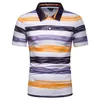 Men's Polos 2023 Summer Short Sleeve Shirt Men Contrast Color Stripes Slim Lapel Casual Mens