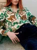 Women's Blouses Women's Fresh Jungle Print Shirt Animal Turn-down Collar Long Sleeve Loose Single Breasted Ladies Blouse 2023 Spring