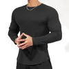 Herren-T-Shirts, schwarzes Streifen-Fitness-T-Shirt für Männer, lässiges Langarm-Shirt, männliches Fitnessstudio, Bodybuilding, dünne T-Shirts, Tops, Laufen, Sport, Training