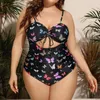 Women's Swimwear Oversized Swimwears Sexy Black Butterfly One Piece Suits Swimsuit Drawstring Large Size Bathing Suit Beach Swim