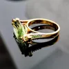 Wedding Rings Trendy Female Crystal Leaf Thin Ring Charm Gold Color Engagement Luxury Olive Green Zircon For Women