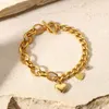 Bracelets en chaîne cubaine épaisse en or 18 carats, breloques en forme de cœur, bijoux en acier inoxydable pour femmes Pulsera313h