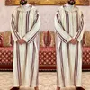 Vêtements ethniques rayure à manches longues décontracté Abaya robe musulmane marocaine Ramadan robe chemise pour hommes