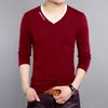 Men's T Shirts Casual Men's Fashion Tops Youth Long-sleeved V-neck T-shirt Cotton Solid Shirt