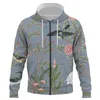 Herrtröjor tröjor 2023 Flower Bird and Plant Illustration dragkedja hoodie kvinnors tröja 3d tryckning mode street pullover hej