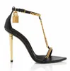 Vrouw Sandaal Queen pop hakken Tom-Heel Hangslot Sandalen Luxe Hoge hakken Naakte pumps Gold Nappa Echte lederen topmerken Pomp