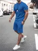 Hommes survêtements survêtement 2 pièces ensemble été solide Sport hawaïen costume à manches courtes t-shirt et Short décontracté mode homme Clothin