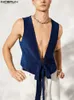 Men's Tank Tops INCERUN 2023 Fashion Men Shiny V Neck Sleeveless Lace Up Sexy Vests Solid Color Streetwear Party Waistcoats S-5XL 7
