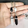 Chains Hexagon Pendant Necklace Couple Magnetic Natural Stone Crystal Quartz Yin Yang Tai Chi Women Jewelry