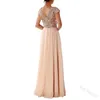 Party Dresses 2023 Summer Maxi Dress V-neck Sequins Chiffon Stitching Evening Long