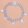 Anklets Punk Iced Out Crystal Butterfly Cuban Link Anklet Miami Women's Men Sandaler Hiphop Armband On Leg Foot Jewelry Baguette