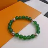 Classic Green Agate Chakras Beaded Bracelet Women Designer Bracelets Silver Plated Letter Carving Couple Wedding Jewelry