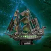 Estatuetas decorativas Objetos Puzzles verdes liderados voando holandês navio pirata modelo 360 peças kits iluminando edifícios Ghost Sailboat Gifts para