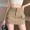 Skirts Bow Pockets Denim Jeans Skirt Women High Waist With Belted Mini Shorts Sheath Bodycorn Pencil Y2K Streetwear Tooling