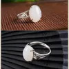 Bagues de cluster Grand oeuf nouilles Hetian Jade 925 Sterling Silver Live Ring Femelle Incrusté Blanc Simple Jewelr