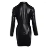 Casual jurken elegante vrouwen pu lederen bodycon jurk mode sexy lange mouw v nek high taille korset vouwen cocktail party onregelmatig