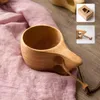 Tazze Piattini 270ml Tazze da caffè intagliate a mano in legno di gomma con manico e gancio in corda di pelle bovina Buddista Tazza d'acqua Artigianato Regali per l'anziano