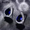 Stud Earrings Female Male Royal Blue Stone Small For Women Men White Gold Filled Water Drop Zircon Pear EarringsStud