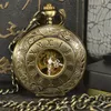 Relógios de bolso Tiedan Bronze steampunk Mechanical Watch Men Men vintage Skeleton Antique Colar Fob Chain