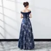 Ethnic Clothing Fashion Blue Evening Party Cheongsam Dress Strapless Long Qipao Women Sexy Modern Chinese Robe Feminino Vestido