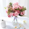 Decoratieve Bloemen Kransen Herfst Zijde Kunstrozen Boeket Bloemen Bruiloft Woondecoratie Hoge kwaliteit Luxe Nep Bloemstuk Bulk T230217