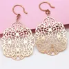 Dangle Earrings 585 Purple Gold Plated 14K Rose Hollow Flower For Women Fashion Exaggerated Exquisite Party Jewelry Gift