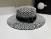 Летняя пляжная защита от солнца с большими полями плоская шляпа соломенная плетеная шляпа пляжная защита от солнца женская черно-белая дизайнерская шляпа Forage