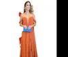 Burnt Orange Chiffon Long prom jurkt van de schouder voorste spleet avondjurken vrouwen formele speciale gelegenheid