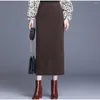 スカート濃厚なニットエラスティックハイウエスト冬の韓国ファッション女性スカート模倣ミンクウールボディコンミッドカーフの女性