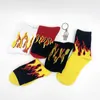 Chaussettes pour hommes Mode pour hommes Hip Hop Hit Color On Fire Crew Red Flame Blaze Power Torch Warmth Street Skateboard Cotton CoolMen's