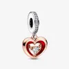 Charms 925 Sterling Silver Two-tone Radiant Heart Dangle Charms Fit Original European Charm Bransoletka Moda Kobiety Ślub Biżuteria zaręczynowa Akcesoria