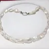 Chaînes Perle d'eau douce naturelle 12 x 16 mm Blanc Reborn Keshi Collier irrégulier 925 Chaînes de fermoir en argent sterling