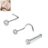 Nez Anneaux Goujons avec Piercing pour Femmes Fille En Acier Inoxydable Rond Diamant Cristal Pierre De Mode Bijoux En Gros Argent Couleur