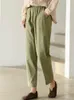 Pantalon femme Capris Johnature femmes décontracté rayé couleur unie coton taille élastique pantalon 2023 été poches ceinture longue