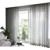 Rideau moderne gris broderie fil rayure verticale de salon chambre balcon baie fenêtre rideaux