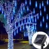 Cordes Solaire Météore Douche Pluie LED Fée Guirlande Lumineuse Étanche Rue Guirlandes Pour L'extérieur De Noël De Mariage Décor Patio