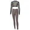 Damesmode trainingspak, nieuwe casual broek met mesh-print, tweedelige set sporttrainingspakken