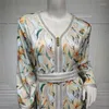 Etniska kläder Ramadan Eid Floral Print Abayas för muslimska kvinnor Turkiet Arabisk hijab klänning Islamisk kaftan mantel marockansk jalabiya caftan