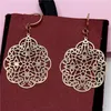 Dangle Earrings 585 Purple Gold Plated 14K Rose Hollow Flower For Women Fashion Exaggerated Exquisite Party Jewelry Gift
