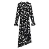 Abiti casual DROWYD Abito longuette con stampa in chiffon per ragazza alla moda Donna Nero Bohemian Taglie forti Elegante vestido floreale per feste da club